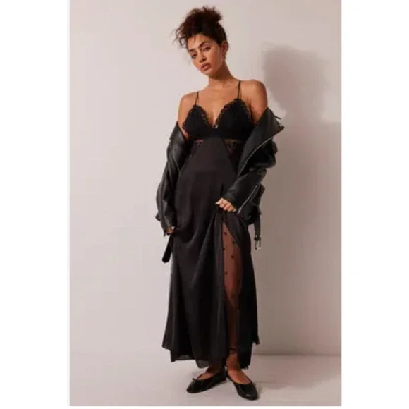 Free People | Dresses | Free People Morning Glory Slip Dress Medium New  Black | Poshmark